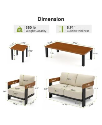 4-Piece Patio Conversation Set with 2 Armchairs, Loveseat & Coffee Table, Outdoor Accent Chairs with Removable Cushion, Sturdy Metal Frame