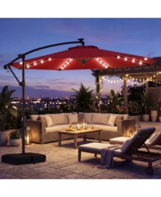 Outdoor Cantilever Patio Umbrella with Solar LED Lights, Hanging Design