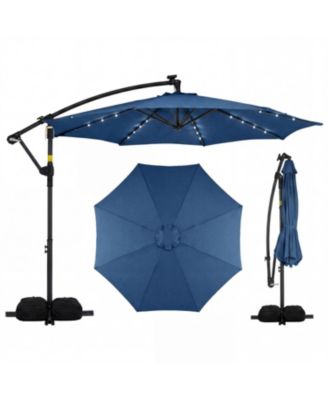 Outdoor Cantilever Patio Umbrella with Solar LED Lights, Hanging Design