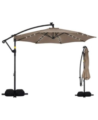 Outdoor Cantilever Patio Umbrella with Solar LED Lights, Hanging Design