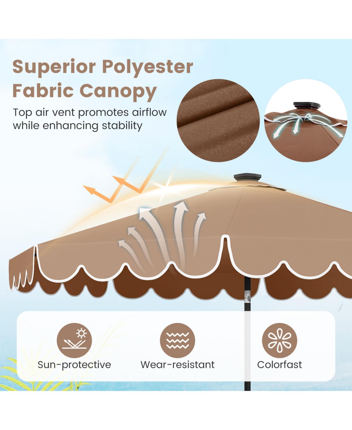 Sugift 9.3 ft Solar Patio Umbrella with Led Lights and Vented Top