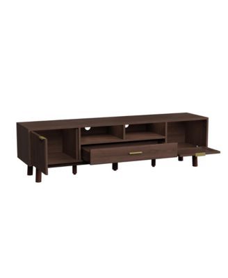 Wood TV Stand for  TVs, Entertainment Center, Media Console with Storage Drawer, Open Shelves and Drop-Down Door Cabinet for Living Room