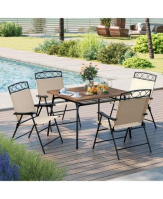 Set of 4 Folding Patio Dining Chairs with Armrests and Inclined Backrest