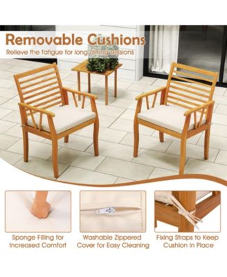 Set of 2 Acacia Wood Outdoor Dining Armchairs with Removable Cushions