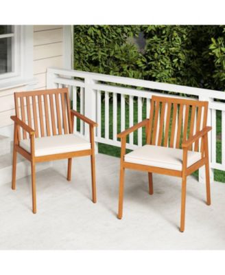 Set of 2 Acacia Wood Patio Dining Chairs with Removable Padded Cushions