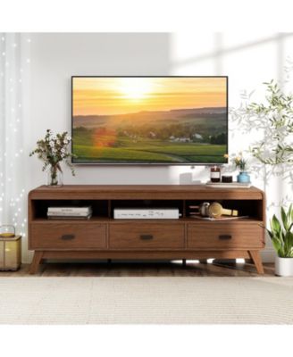 Mid-Century 59.5-Inch TV Stand with Three Drawers and Open Shelves