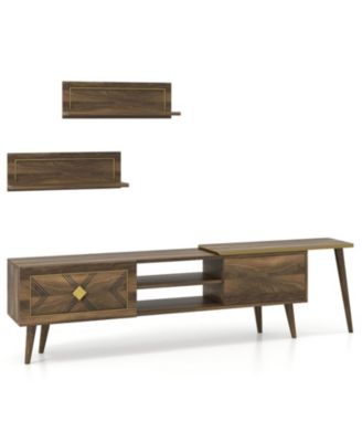 75 in Mid-Century TV Stand with Floating Shelves and Flip Cabinets