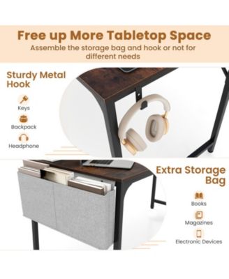 Compact Home Office Desk with Built-In Charging Station, Storage Bag and Headphone Hook