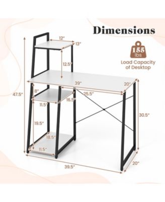 Computer Desk with 3-Tier Side Bookshelf, Anti-Fall Guard Rail and Adjustable Foot Pads