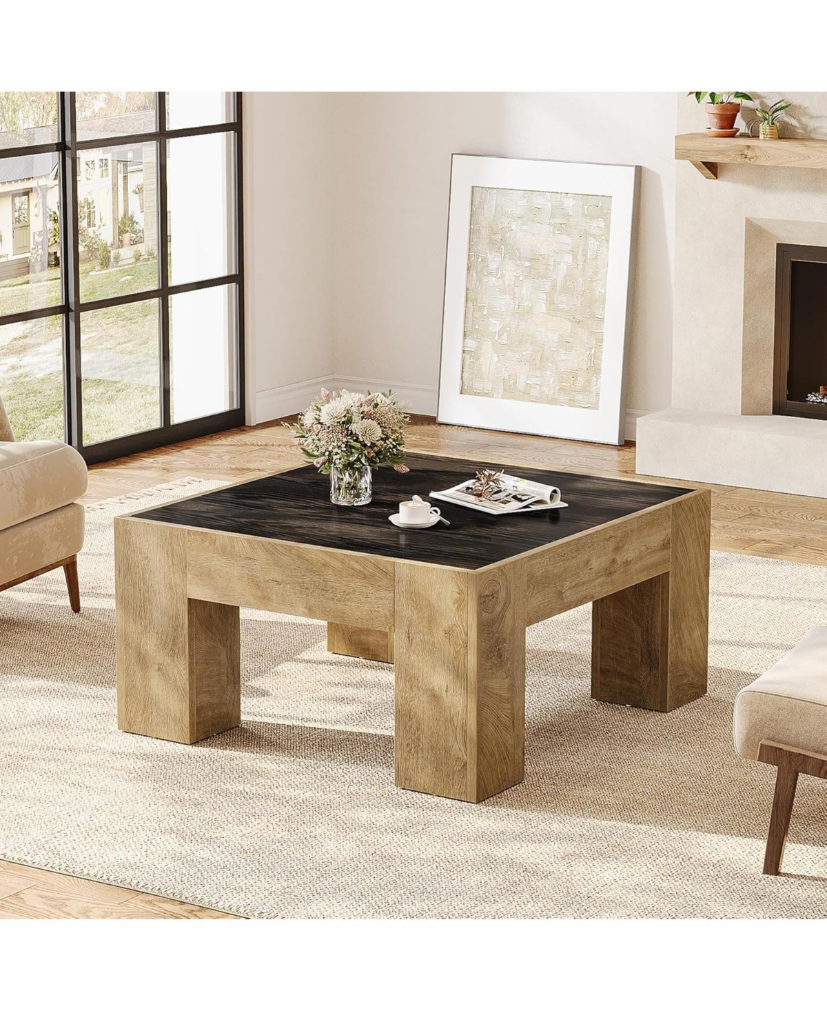 Tribesigns Square Coffee Tables for Living Room, 31.5'' Farmhouse Wooden Center Table with Sturdy Legs, Rustic Small Cocktail Tea Accent Furniture