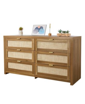 6 Drawer Rattan Dresser, Rattan Chest with Metal Handle