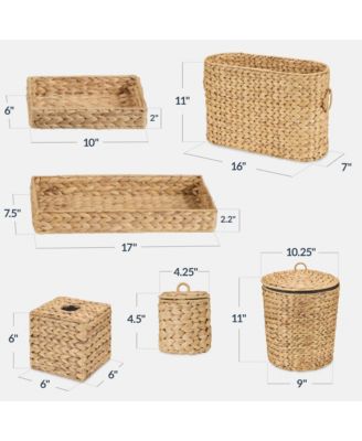 6-Pc Water Hyacinth Bathroom Storage Set, Includes Trays, Trash Bin, Toilet Paper Storage, Tissue Box Cover, Garbage Can