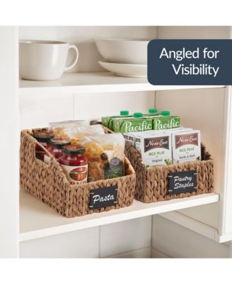 Hyacinth Angled Pantry Storage Baskets Handles, Chalkboard and Marker (Pack of 2)