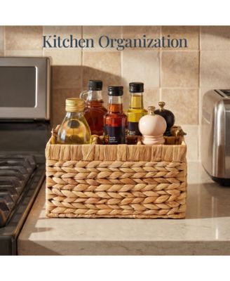 Utensil Caddy Handle - 4 Compartments, Woven Wicker Utensil Silverware Flatware Organizer