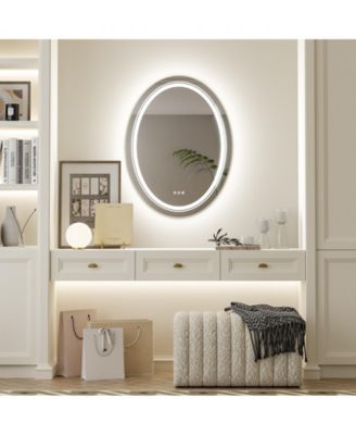 Oval LED Bathroom Mirror 28"x20" Wall Mounted Makeup Mirror Dimmable, Memory, 3 Colors (Front Lights + Backlit)