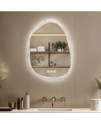 28"x20" Irregular Stone Pattern Frosted LED Bathroom Vanity Mirror for Wall with Backlit Anti Fog, 3 Colors and Dimmable Light
