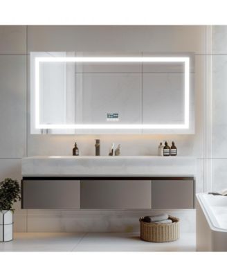 59.4x30.7 inch Colours Wall Mounted Vanity Mirror Bluetooth Speaker Digital Display Front Light Anti Fog for Hotel Bathroom