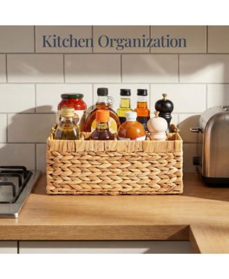 Utensil Caddy Handle - 5 Compartments, Woven Wicker Utensil Silverware Flatware Organizer