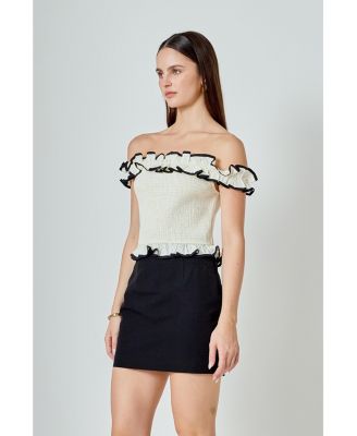 Women's Off the Shoulder Ruffle Smocked Top