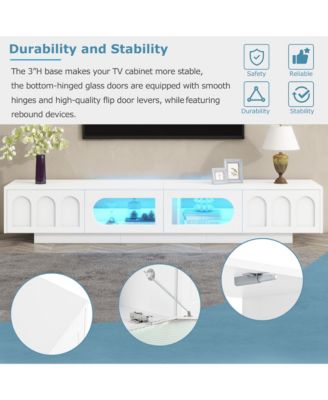 TV Stand with Fluted Tempered Glass Doors for TVs , Media Console Table with APP-Controlled LED Light for Living Room