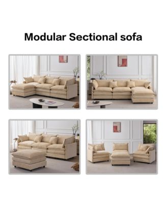 105" Modular Sectional Sofa, Modern L-Shaped 3-Seater Couch, Convertible Chenille Fabric Sofa with Detachable Ottoman for Living Room