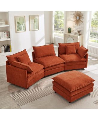 Convertible L-Shaped Sectional Sofa, 105 Inch Soft Chenille Modular Couch, 3 Seater Sofa with Portable Ottoman for Living Room