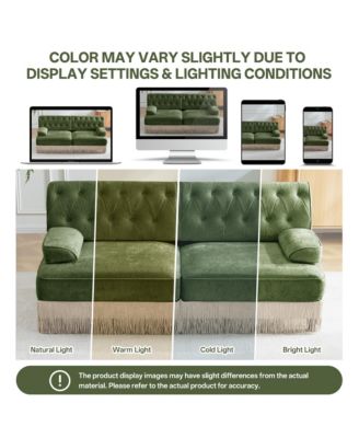 77" Loveseat Sofa, Velvet Upholstered 2-Seater Couch with Button Tufted Back and Floor-Length Tassel Fringe Skirt for Living Room