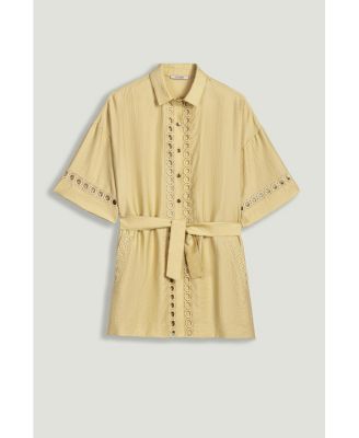 Women's Belted Eyelet Detail Short-Sleeve Jacket