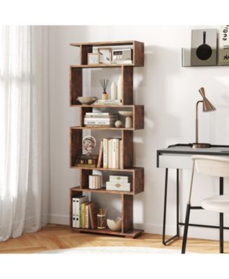 6-Tier Geometric Bookshelf with Anti-Tipping Kits, 24 x 8 x 64