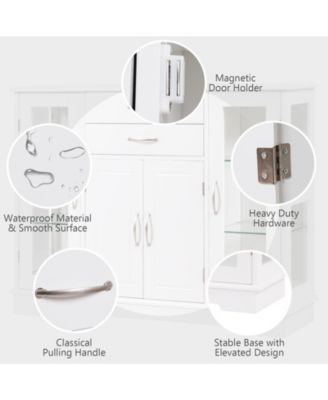 Sideboard Buffet Server Storage Cabinet with 2 Drawers and Glass Doors, 42 x 11.5 x 32