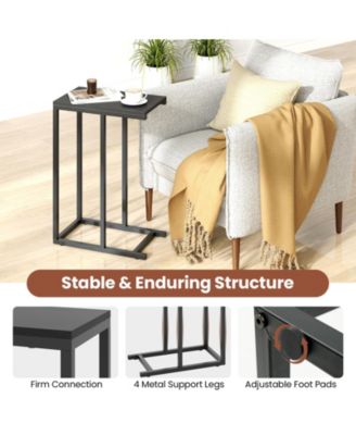 C-shaped Side Table with Heavy-duty Metal Frame