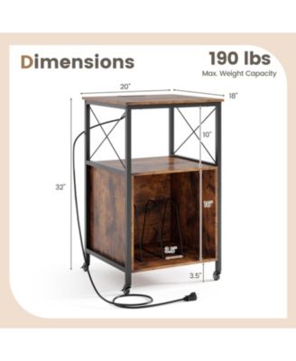 Mobile Record Player Stand with Power Outlet with Open Shelf and Dividers