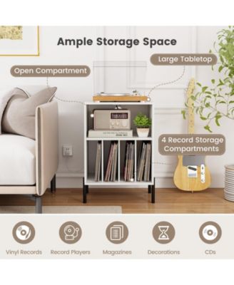 Record Player Stand with Record Storage Shelf and Charging Station