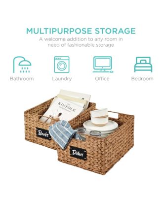 Set of 2 ,16in Woven Water Hyacinth Pantry Baskets  Chalkboard Label, Chalk Marker
