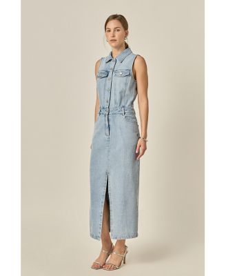 Women's English Factory Sleeveless Maxi Denim Dress