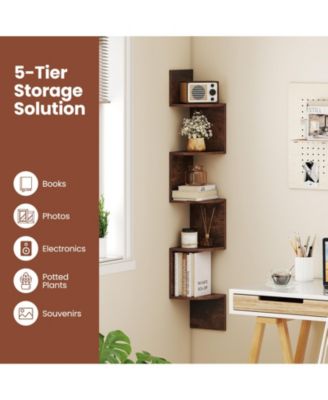 5-Tier Wall Mounted Corner Shelf with Floating Design, 8 x 8 x 50