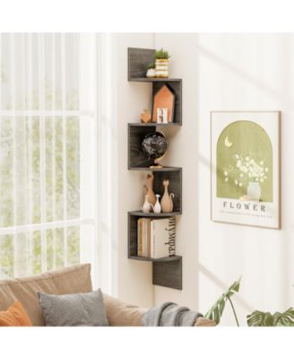 5-Tier Wall Mounted Corner Shelf with Floating Design, 8 x 8 x 50