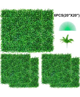 Artificial Boxwood Hedge Panels Set of 6, 20" x 20", for Outdoor/Indoor Decor