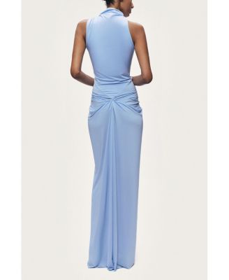 Women's Draped Halter Neck Ruched Maxi Dress