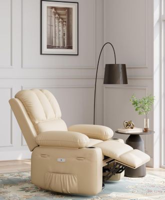 Manual Recliner Chair for Adults, PU Leather Recliner with Cup Holders and Side Pockets, Ergonomic Design for Nursery, Living Room