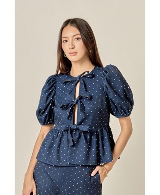 Women's Polka Dot Puff Sleeve Top