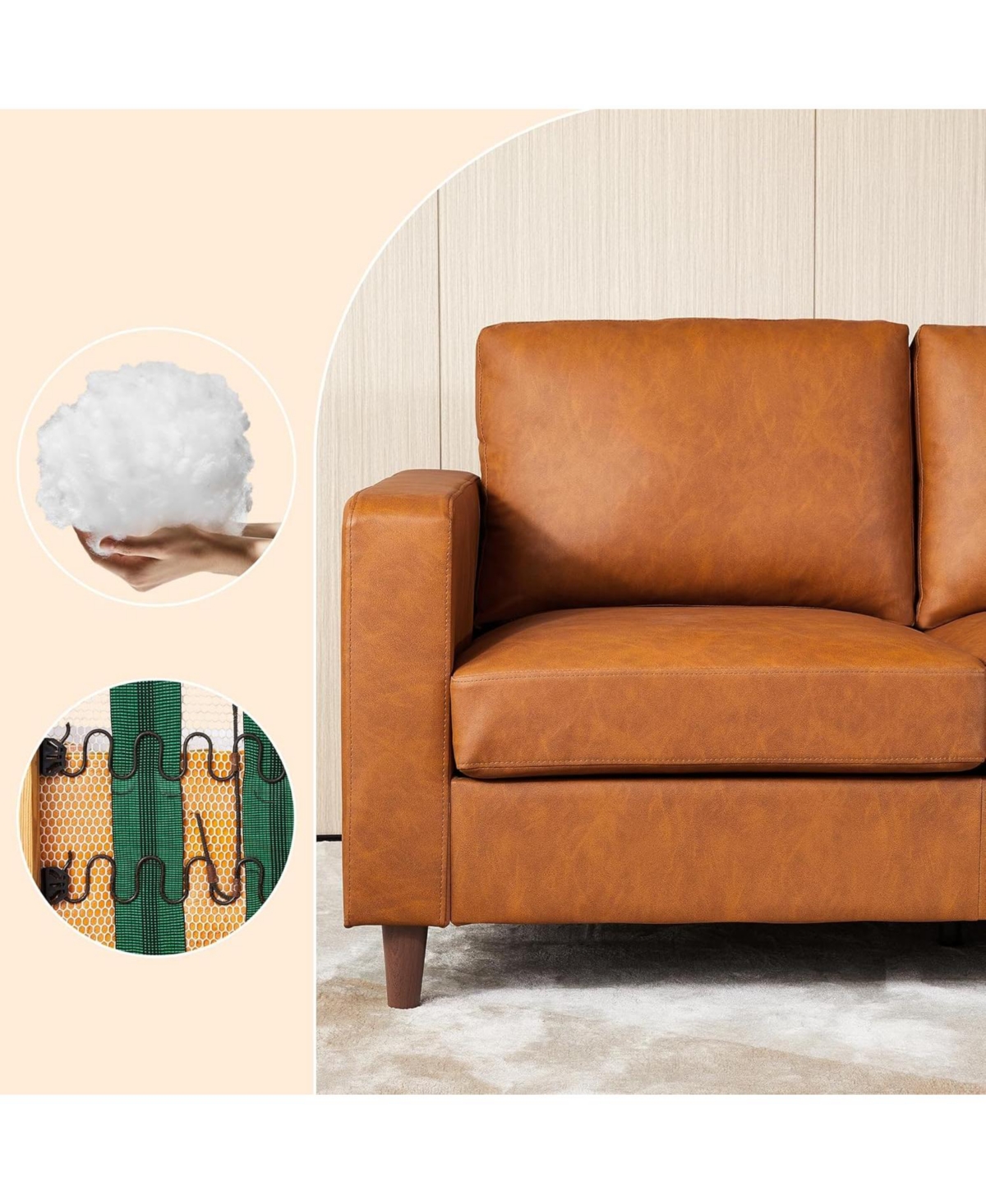 gaomon 85" Leather Couch for Living Room, Modern Sofa Couches with Padded Backrest, Upholstered Sofa with Armrests and Comfy Cushions, Deep Seat Sofas