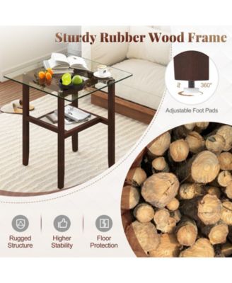 24 Inch 2-Tier Square Glass Coffee Table Center Table with Storage Shelf