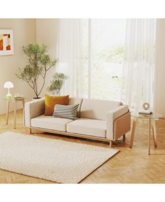 Tempered Glass End Table Round with Solid Rubber Wood Structure-1 Piece