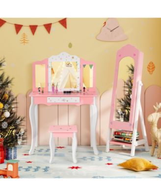 Kids Jewelry Organizer with Full Length Mirror Drawers and Storage Shelves