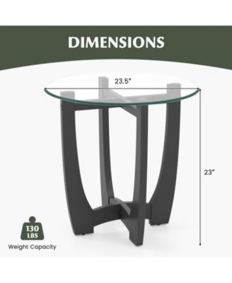 23.5 Inch Round End Side Table with Tempered Glass Tabletop