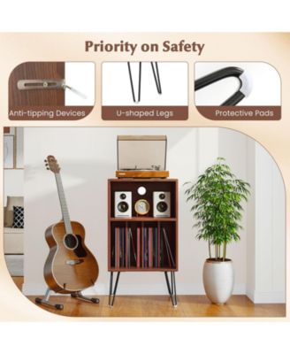 Record Player Stand with Charging Station Turntable Stand with Vinyl Storage-Walnut