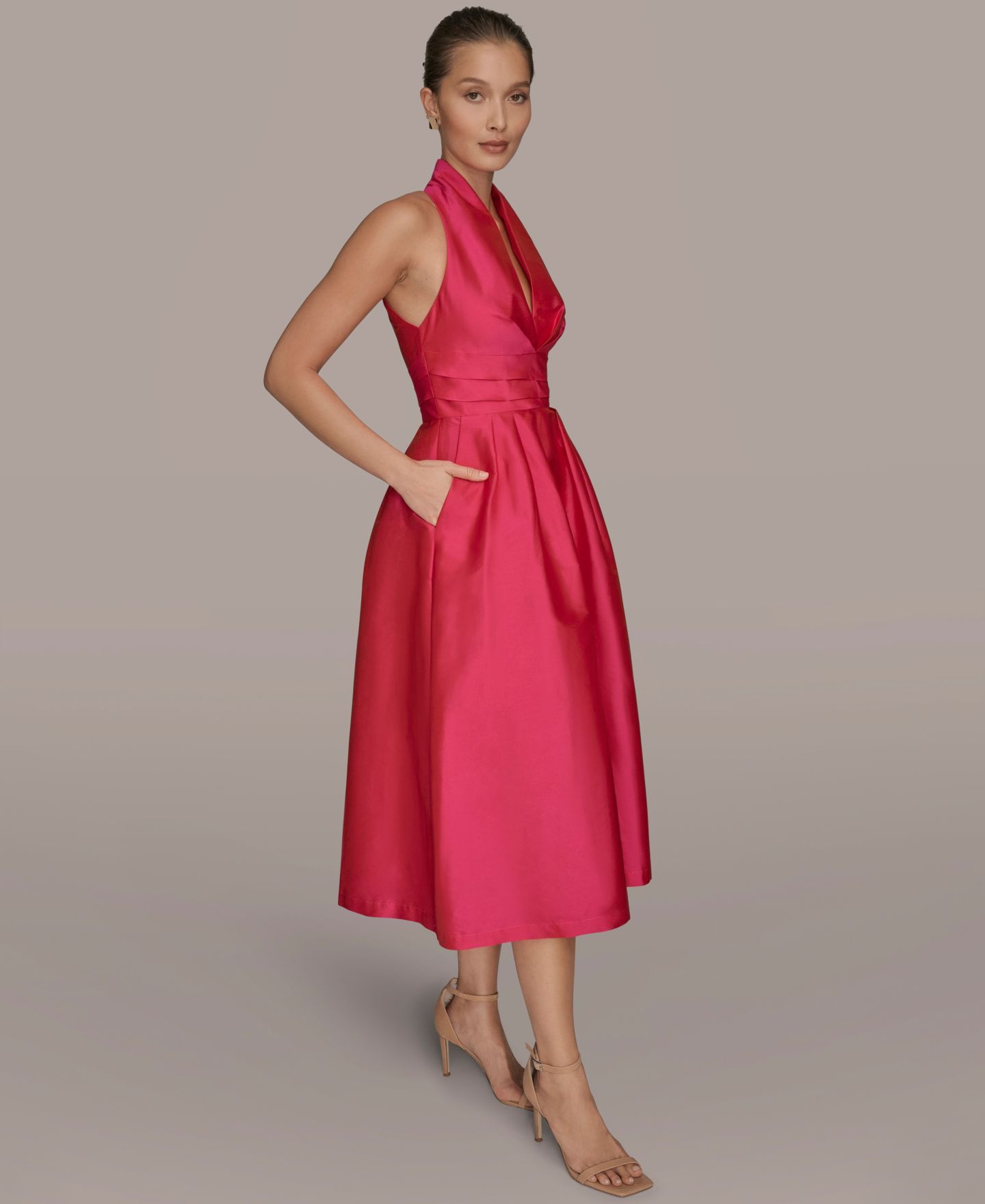 Женское платье Donna Karan New York A-Line Halter Midi, цвет: Фуксия — фото 3
