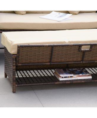 Patio Loveseat Daybed w/ Storage, Footrest and Tables,