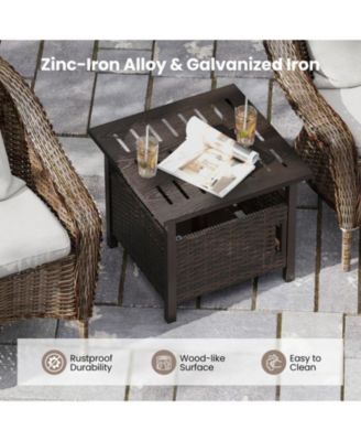 PE Wicker Patio Side Table with 1.93 in Umbrella Hole